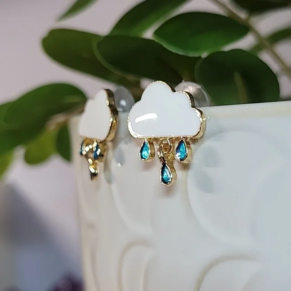 Rainy Day Cloud Stud Earrings, S925 - Picture 5 of 5